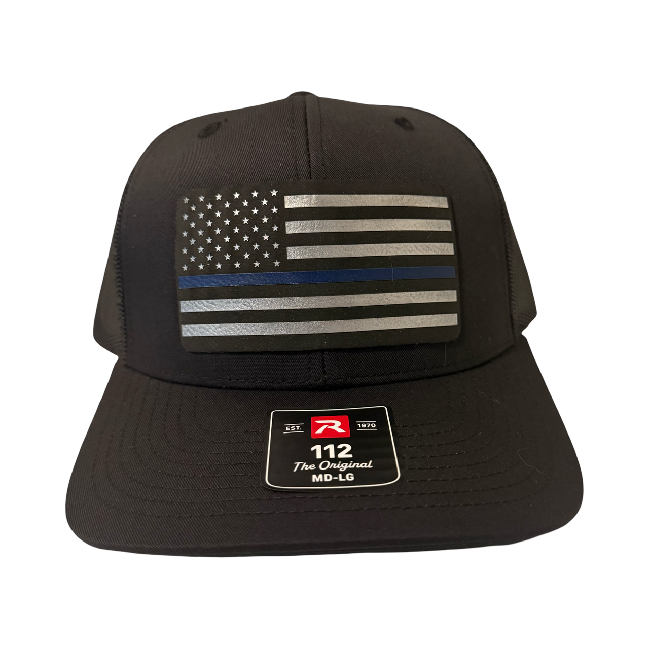 Thin Blue Line American Flag Leatherette Patch Hat