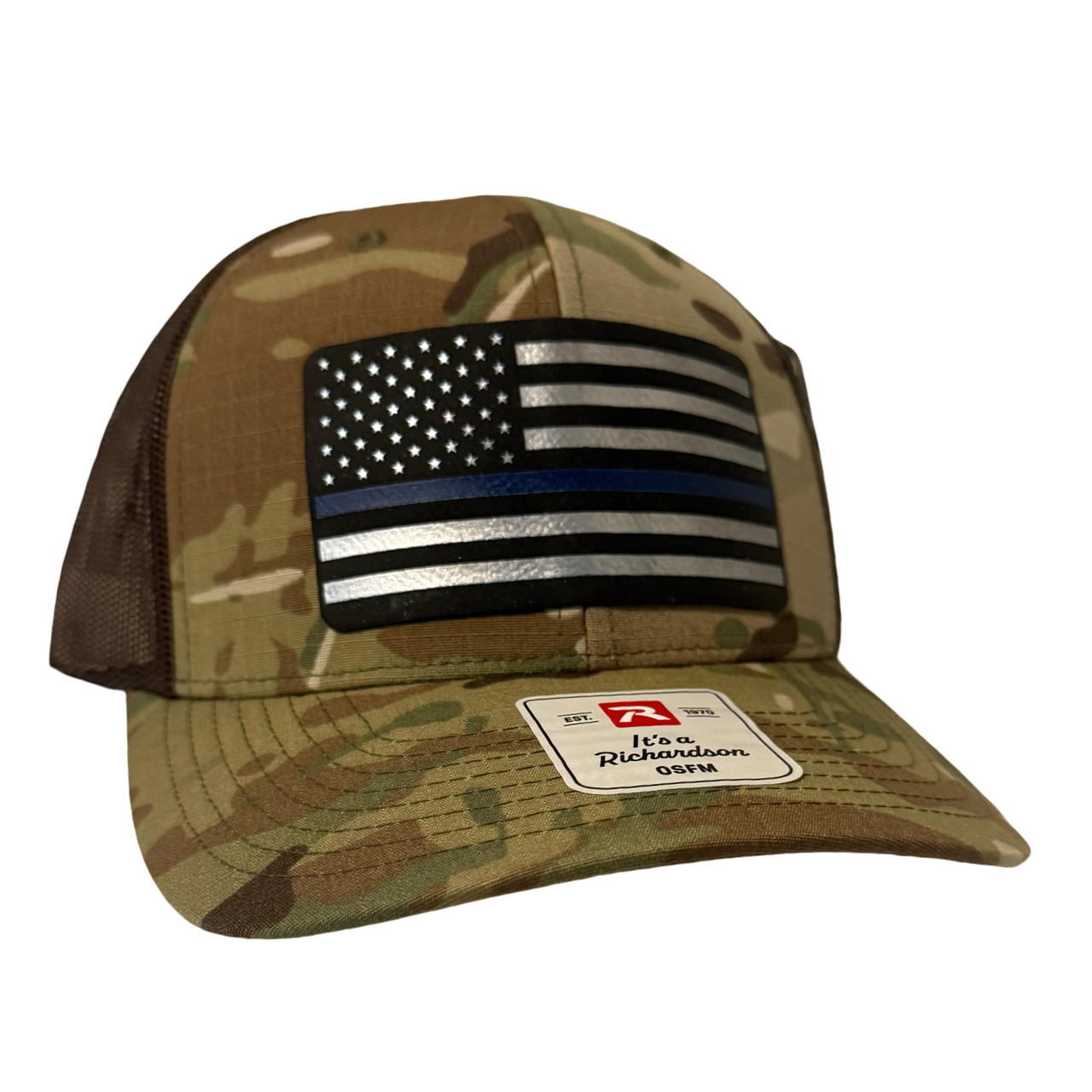 Thin Blue Line American Flag Leatherette Patch Hat