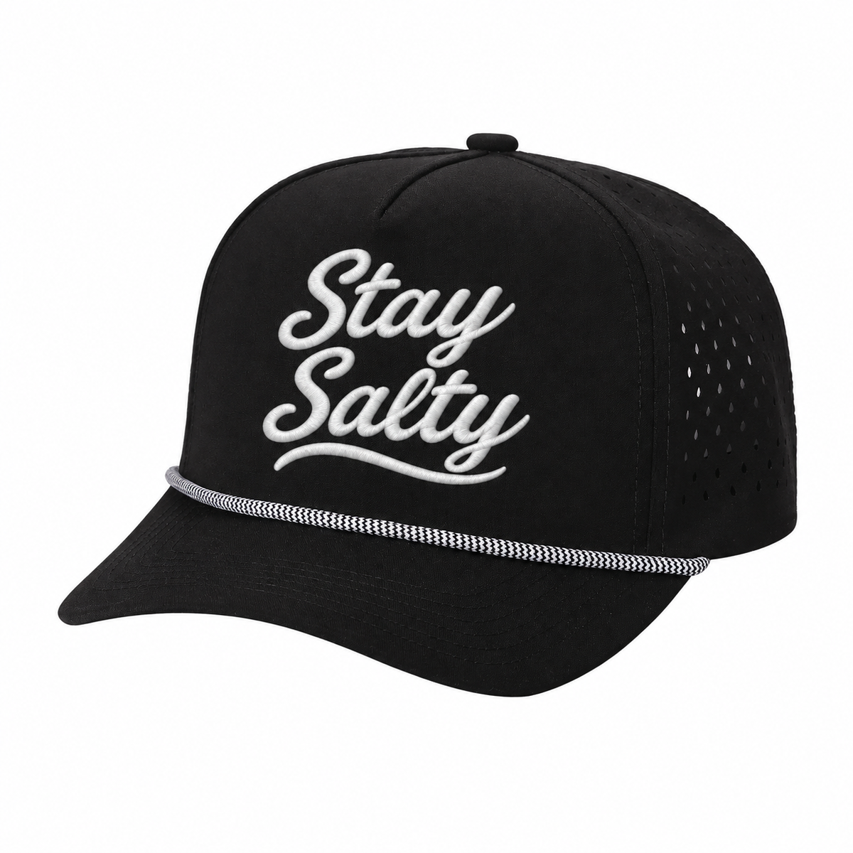 Stay Salty embroidered rope hat in Black