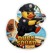 End of Shift Apparel Duck Squad vinyl sticker featuring a tactical police officer rubber duck on summer patrol